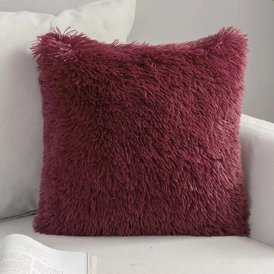 Housse de coussin<br>Fausse Fourrure Bordeaux