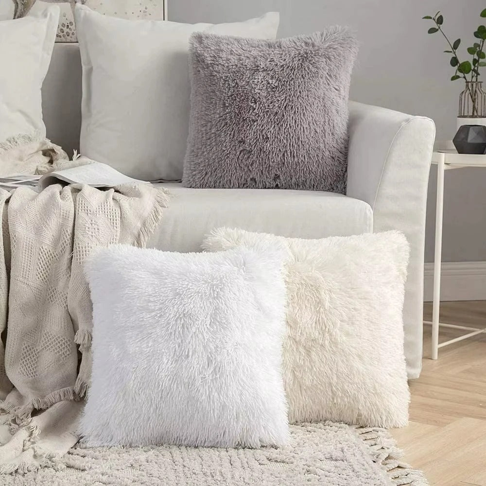 Housse de coussin<br>Fausse Fourrure Blanc