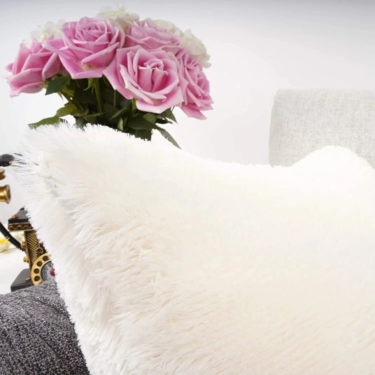 Housse de coussin<br>Fausse Fourrure Noir