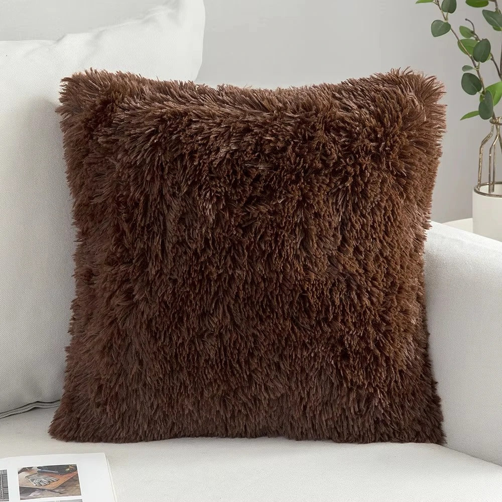 Housse de coussin<br>Fausse Fourrure Marron