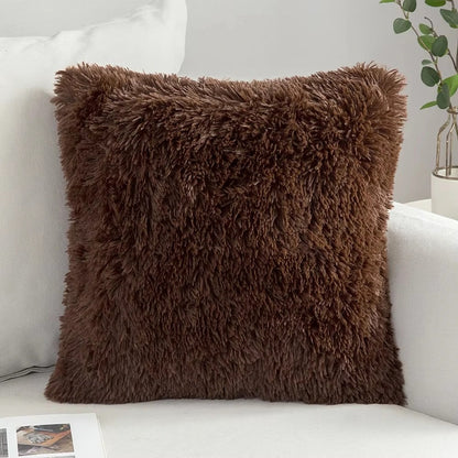 Housse de coussin<br>Fausse Fourrure Marron