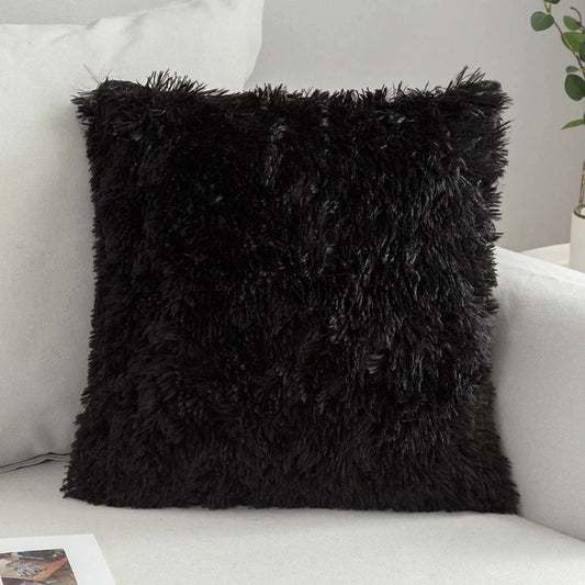 Housse de coussin<br>Fausse Fourrure Noir