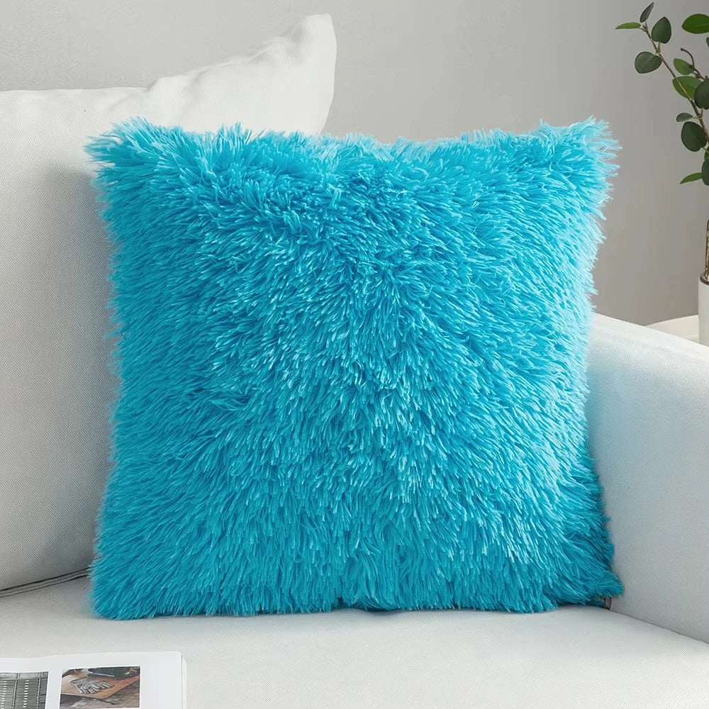 Housse de coussin<br>Fausse Fourrure Turquoise