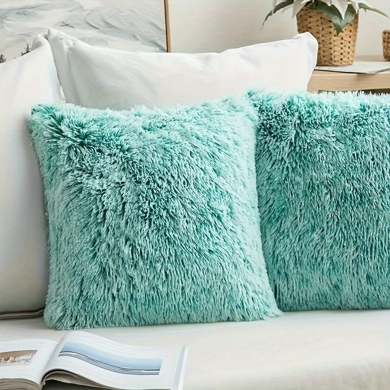 Housse de coussin<br> Fausse Fourrure Chiné Bleu