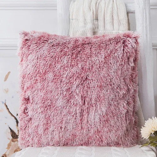 Housse de coussin<br>Fausse Fourrure Chiné Framboise