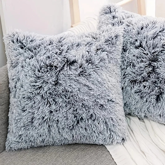 Housse de coussin<br> Fausse Fourrure Chiné Noir et Blanc
