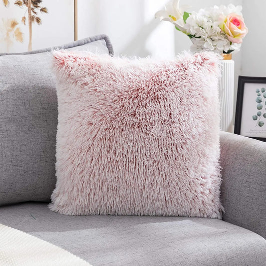 Housse de coussin<br>Fausse Fourrure Chiné Rose Poudré