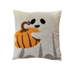 Housse de coussin Halloween Grosses Bouclettes Citrouille, fantôme et citrouille Orange sur fond Écru, format 45x45cm