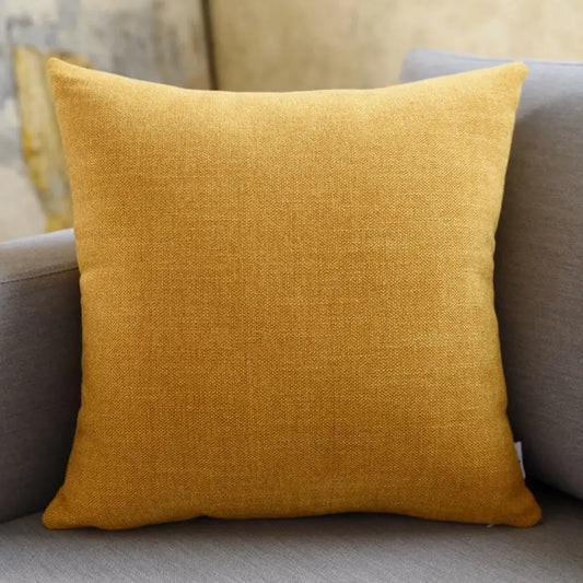 Housse de coussin<br> Lin Uni Jaune Moutarde