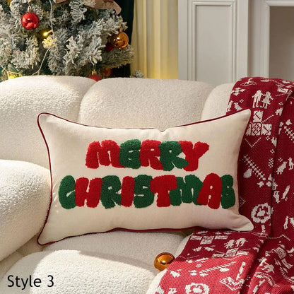 Housse de coussin rectangulaire Merry Christmas en grandes capitales Rouge et Vert avec passepoil Rouge, 30x50cm