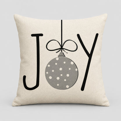 Housse de coussin de Noël Joy, boule de Noël grise sous le mot JOY sur fond Beige, 45x45cm