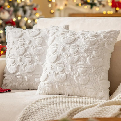 Housse de coussin Noël Peluche Snowman Blanc, motif en relief ton sur ton, format 45x45cm