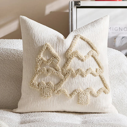 Housse de coussin de Noël Pinetree Beige avec deux sapins en bouclette ton sur ton, 45x45cm
