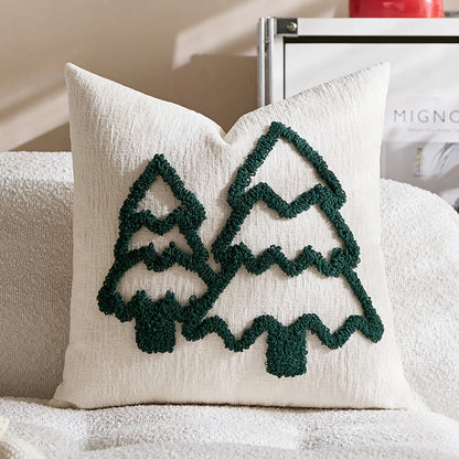 Housse de coussin de Noël Pinetree Vert Sapin avec deux sapins en bouclette, 45x45cm