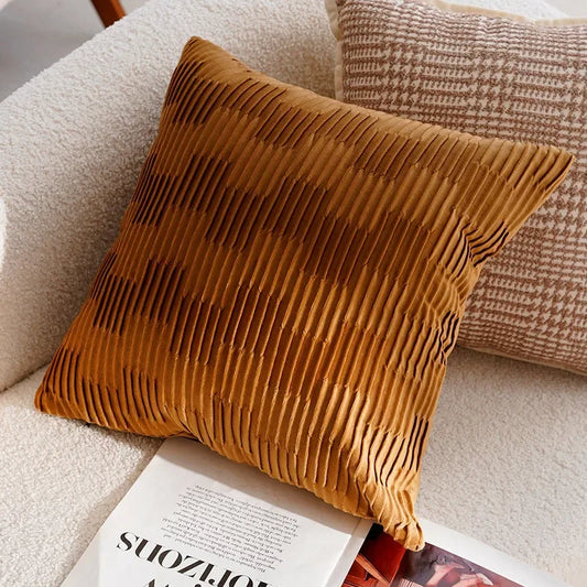 Housse de coussin Patchwork<br> Ocre - Velours côtelé