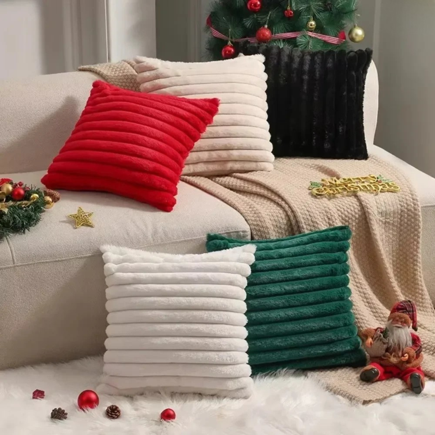 Housse de coussin<br> Velours cotelé Blanc