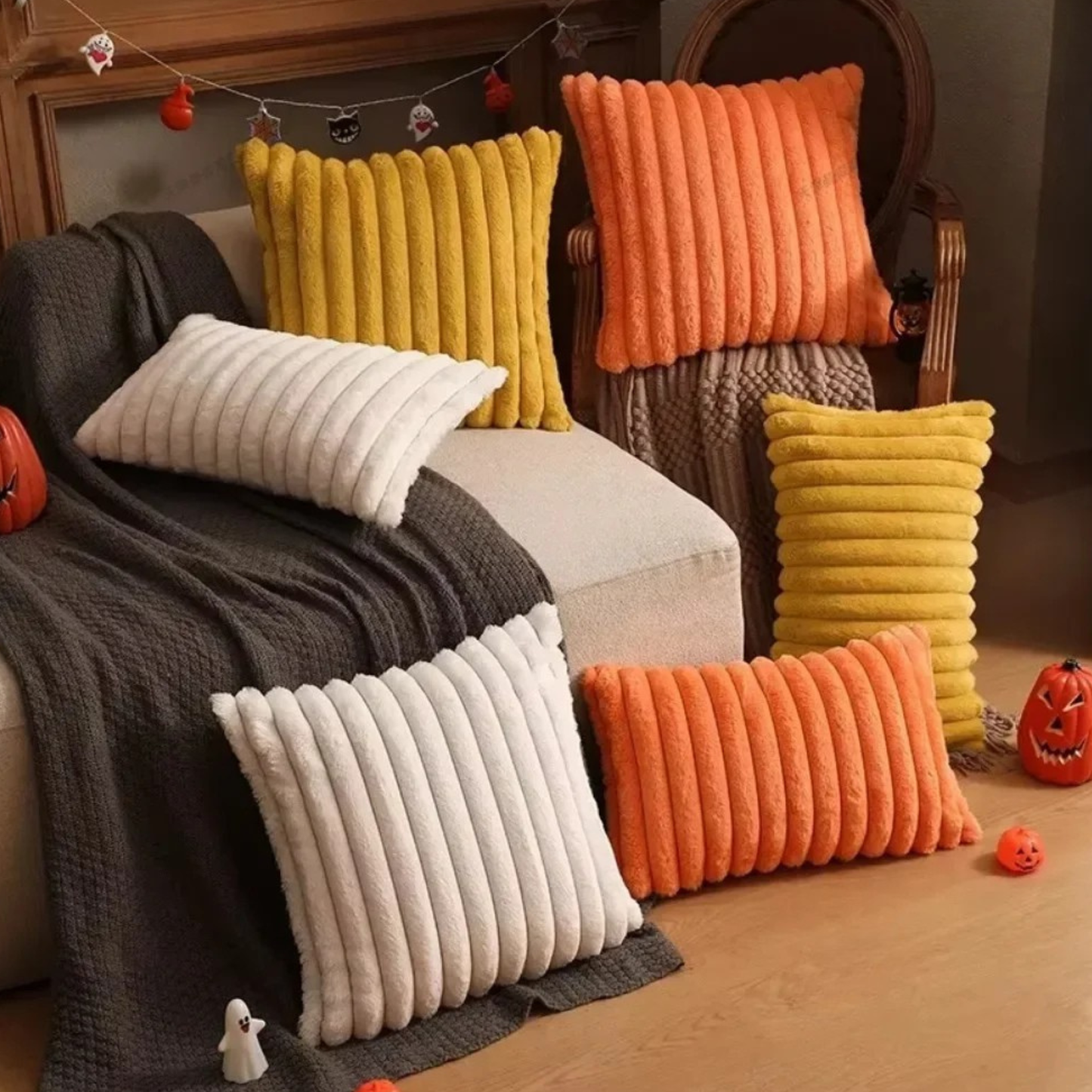 Housse de coussin<br> Velours cotelé Blanc