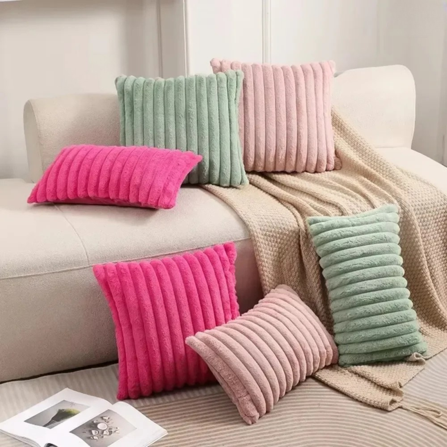 Housse de coussin<br> Velours cotelé Rose poudré