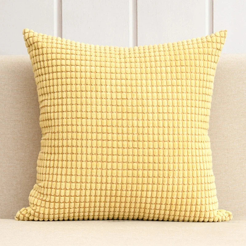 Housse de coussin en Velours Gaufré Jaune Moutarde