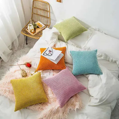 Housse de coussin en Velours Gaufré Rose pastel