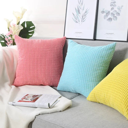Housse de coussin en Velours Gaufré Turquoise