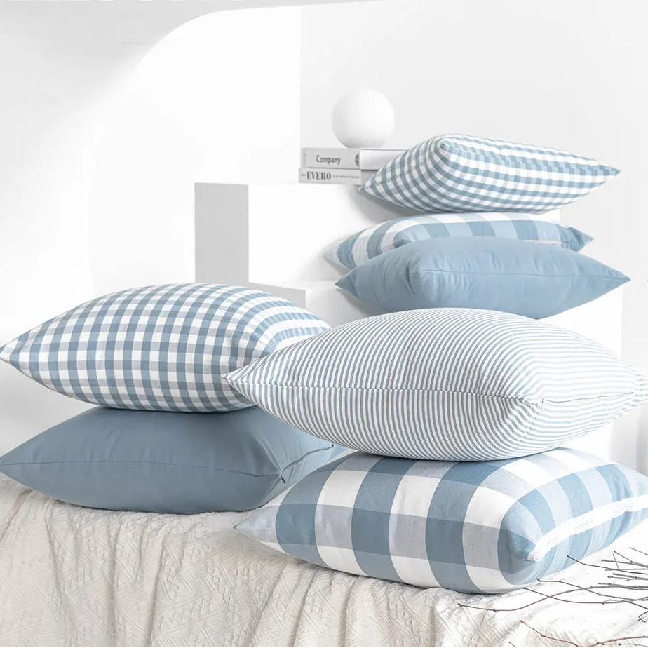 Housse coussin 45x45<br> Vichy Bleu ciel