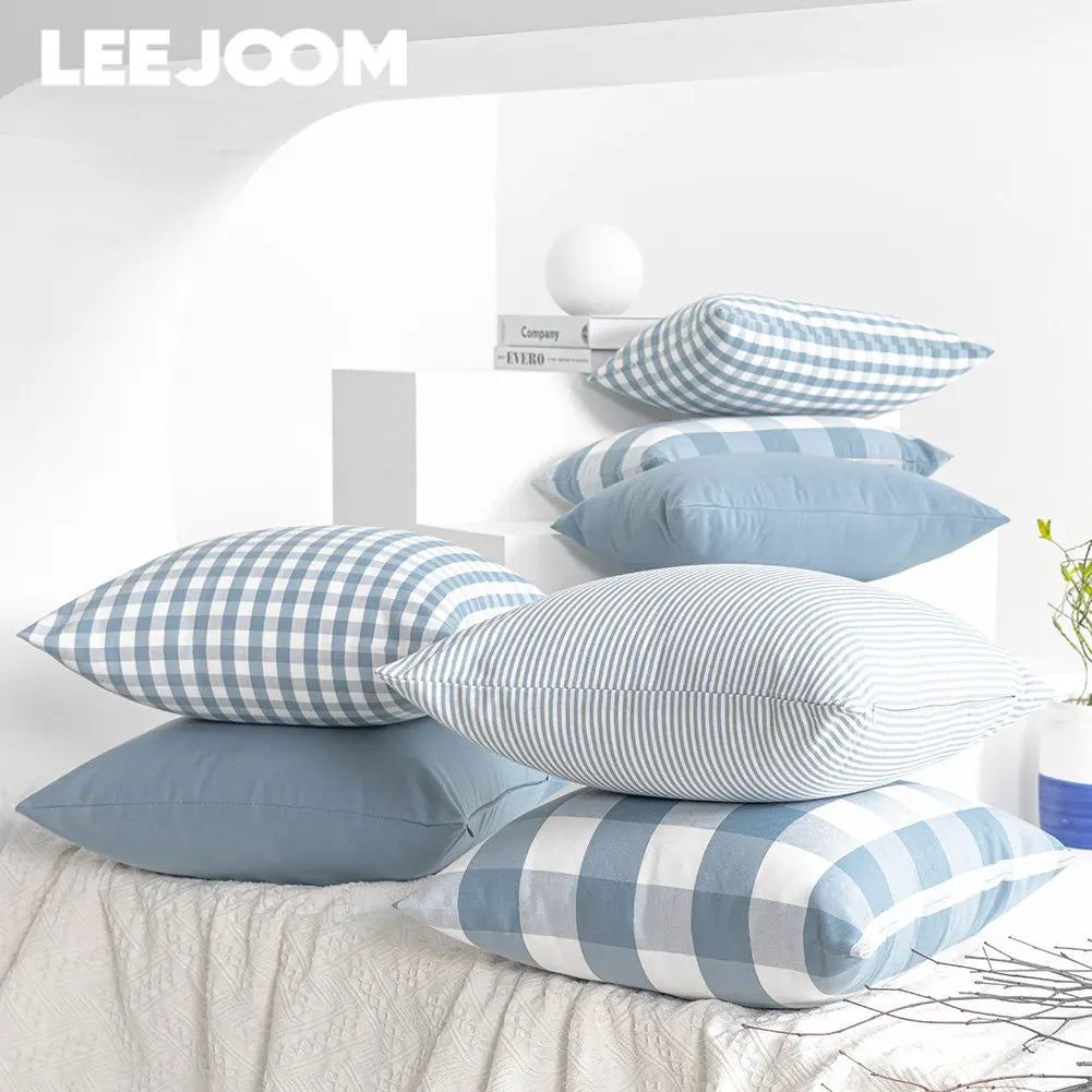 Housse coussin 30x50<br>Vichy Bleu et Blanc