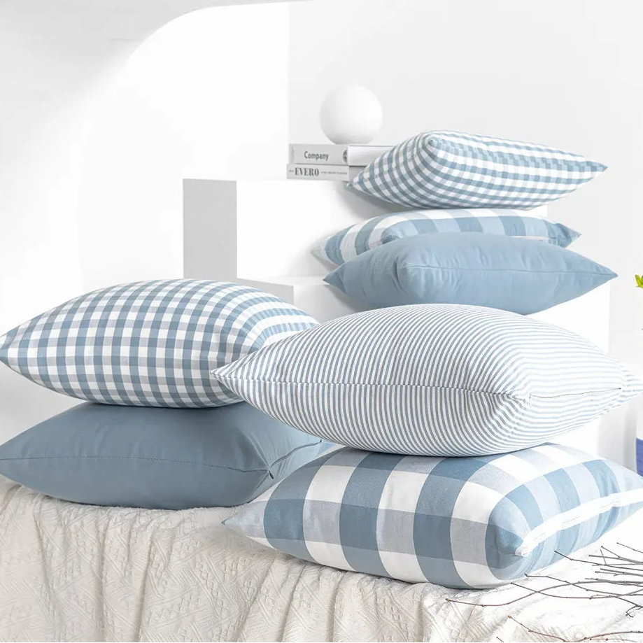 Housse coussin 45x45<br>Vichy Bleu et Blanc