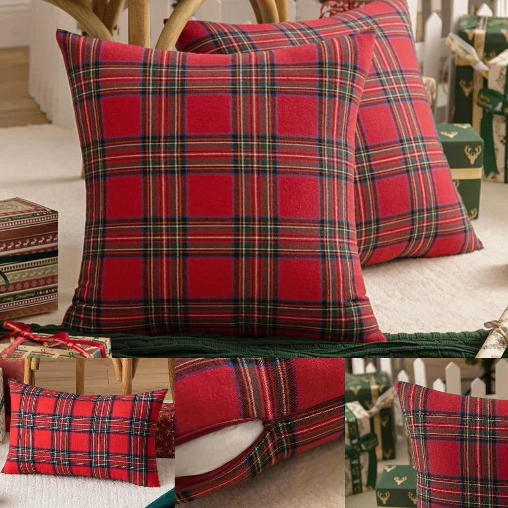 Housses de coussin Tartan Rouge à carreaux écossais en formats 45x45cm et 30x50cm
