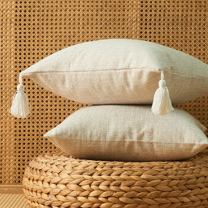 Lot de 2 housses de coussin 45x45<br>Pompon Lin Ecru